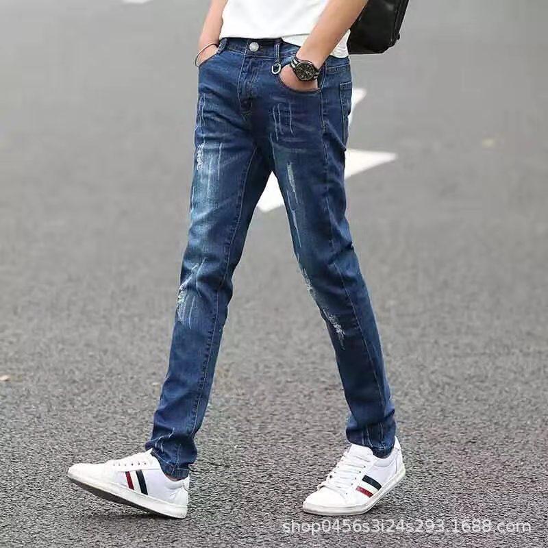 Men's Korean Style Trendy Slim Fit Elastic Jeans, Casual Spring & Autumn Pants