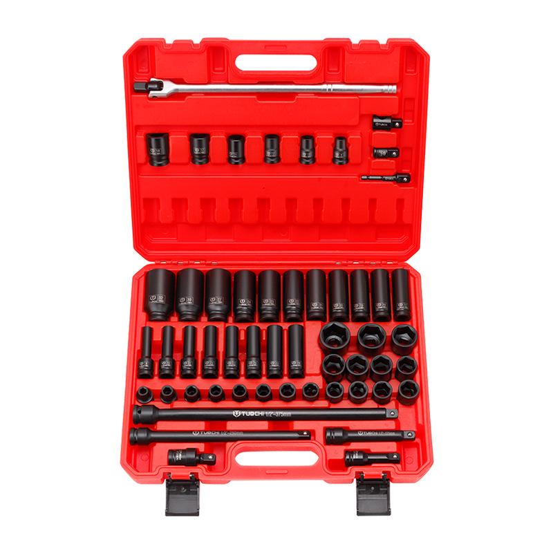 53-Piece 1/2" Heavy-Duty Impact Socket Set with Extended F-Handle and Electric/Pneumatic Hex Head Extension.