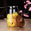 Glasbehälter mit Holzdeckel, luftdicht, für Teeblüten, Süßigkeiten und Kaffee, Küchenaufbewahrungsglas