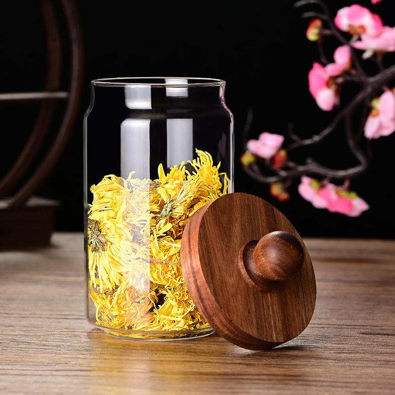 Glasbehälter mit Holzdeckel, luftdicht, für Teeblüten, Süßigkeiten und Kaffee, Küchenaufbewahrungsglas
