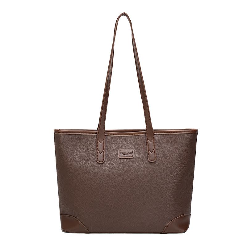 Large-capacity women's tote bag, new contrasting color lychee pattern shoulder bag, hot-selling women's bag, large handbag.