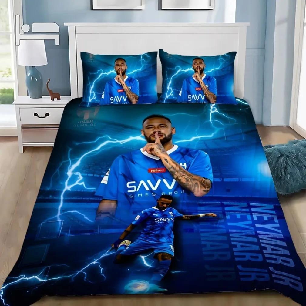 Modisches Fußball-Superstar N-Neymar Bettwäscheset 3D-bedruckter Bettbezug Bettwäscheset Weich King Full Size Bettwäscheset Für Jungen