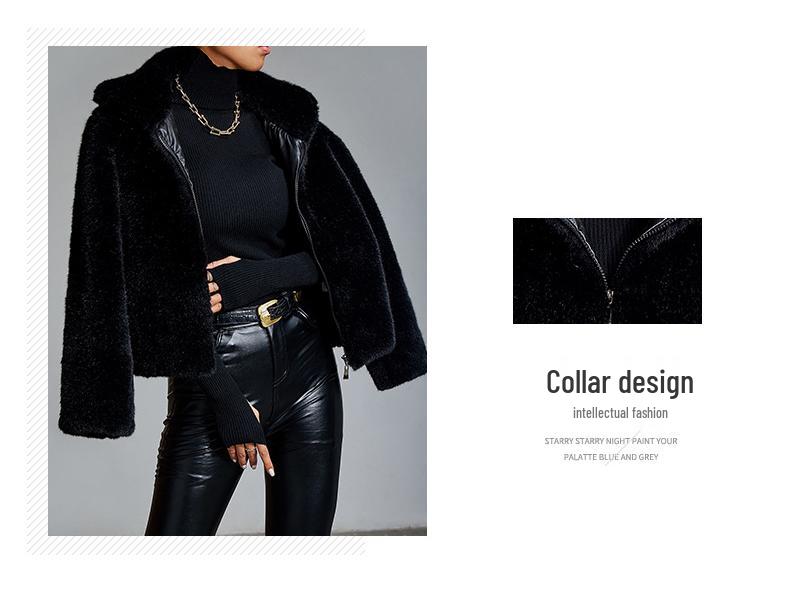 Abrigo Corto de Visón Negro de Terciopelo para Mujer Europea y Americana - Moderno, Cálido, Corte Slim