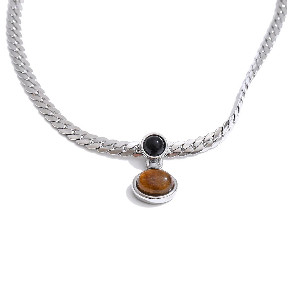 

Yhpup New Arrival Fashion Polished Golden Chain Tiger Stone Pendant Necklace Stainless Steel Distinctive Trendy Charming Jewelry