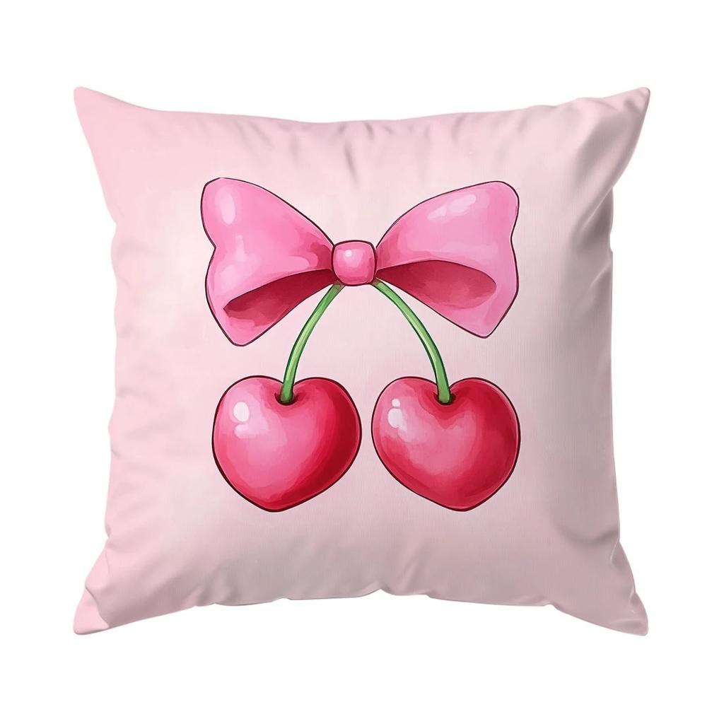 Soft Pink Bow & Cherry Blossom Pillow Cover 45x45cm -  Floral Printed Pillow Case for Sofa Living Room, Home Decor  Pillow Cover
