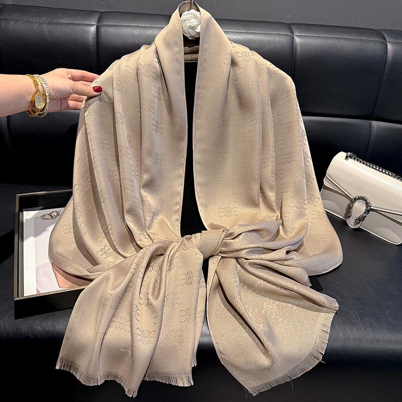Spring And Summer Fashion Simulation Silk Long Scarf Shawl Dust Shade Scarf Premium Tencel Cotton Gold Silk Travel Beach Towel Women