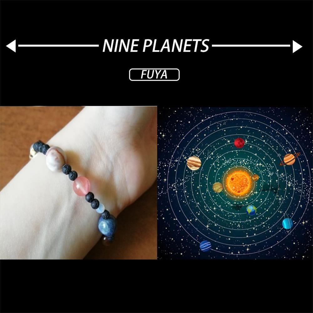 Star Handmade Jewelry Natural Stone Solar System Bangle Nine Planets Wristbands Galaxy Bracelet