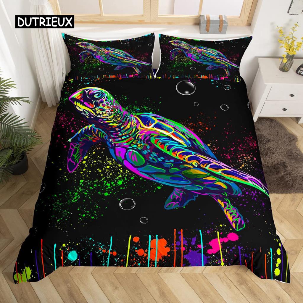 3D Octopus Sea Turtle Duvet Cover Retro Sailboat Crab Reptile Bedding Set Marine Mediterranean Style Jellyfish Comforter Cover
