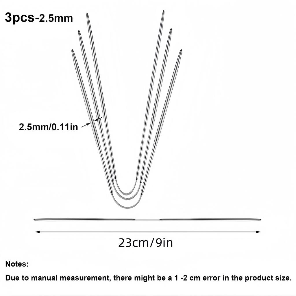 3 Stk./Set Flexible Stricknadeln mit Doppelspitze für Socken, Mützen, Fäustlinge, Handschuhe, Runde Stricknadeln Gut für Anfänger Metall-Sockennadeln