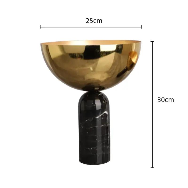 Metal Figurine Desktop Storage Container Candy Tray Flower Vase Metal Handicraft Marble Base Geometric Golden Fruit Bowl