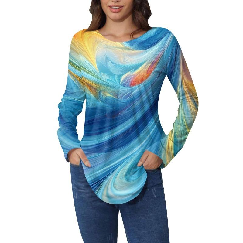 Shirts for Women Cute  Vintage Pattern Print T-Shirt Long Sleeve Tunic Tops Cotton Pullovers T-Shirts Women’s