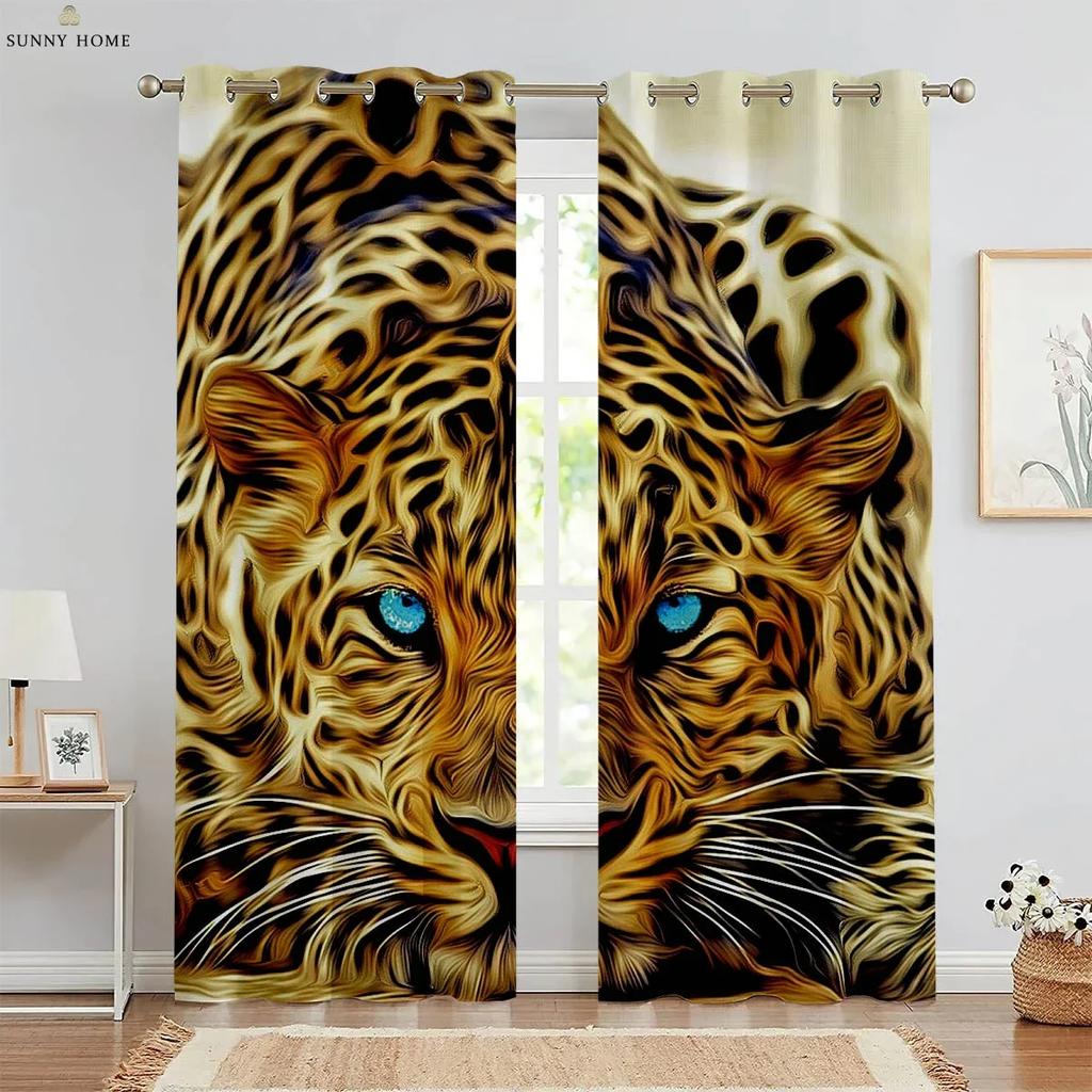 Tier Gepard 3D-gedruckte Vorhänge Kinderzimmer Schlafzimmer Wohnzimmer Küche Dekorative Vorhänge Maschinenwaschbar 2 Stück
