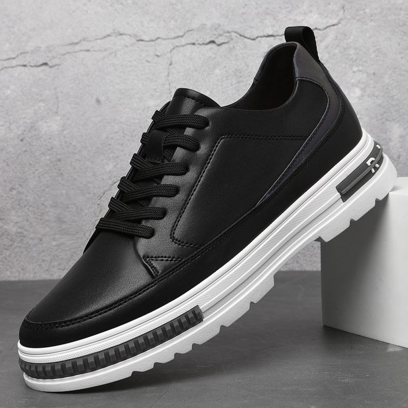 

Spring heightening men s shoes 6cm heightening shoes leather shoes platform casual versatile 8CM sports shoes 43 чёрный