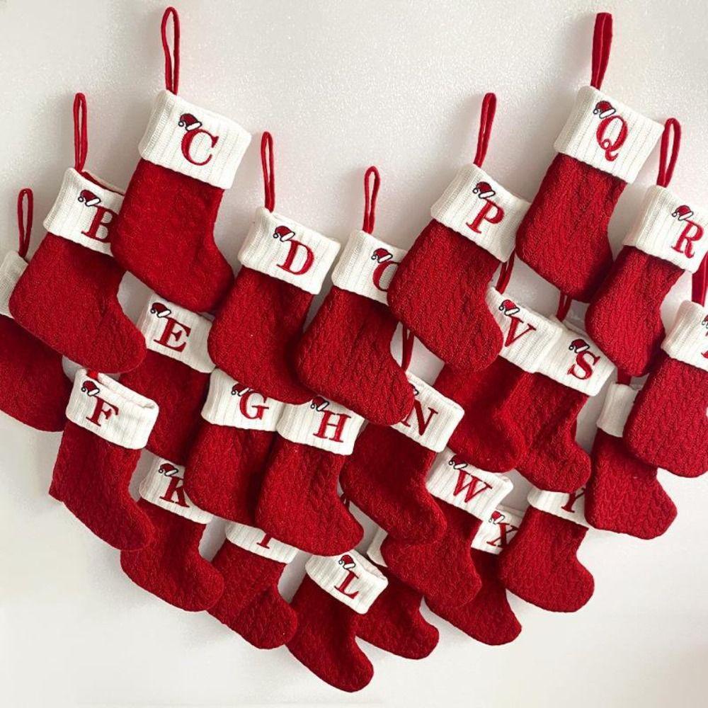 

Large Capacity Christmas Alphabet Knitted Socks Thickened Candy Gift Bags Xmas Home Gift pink-with hat