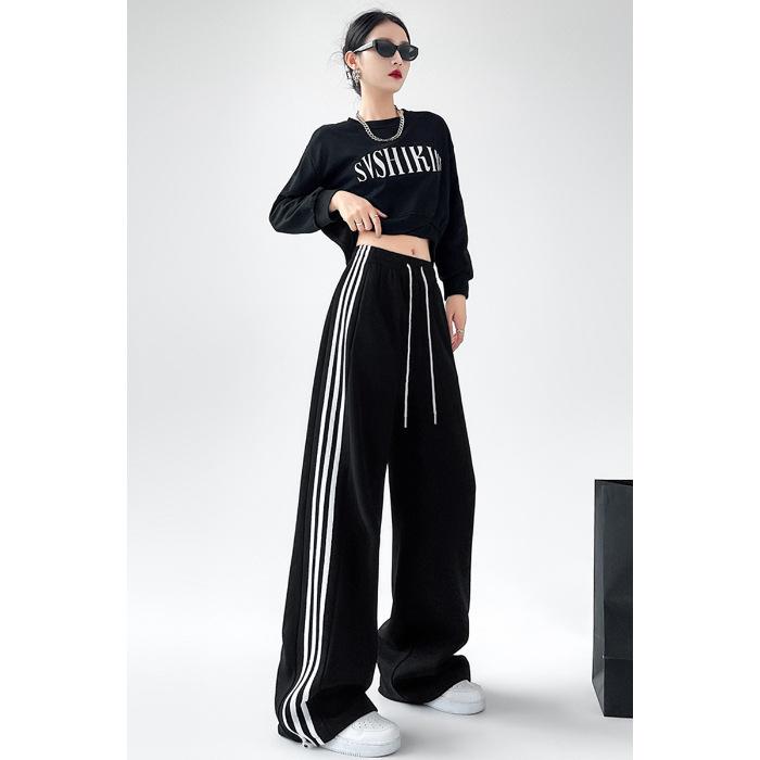 Loose and Thin, Drape Wide-leg Pants, Spring and Autumn New Drawstring Two-wear Sweatpants