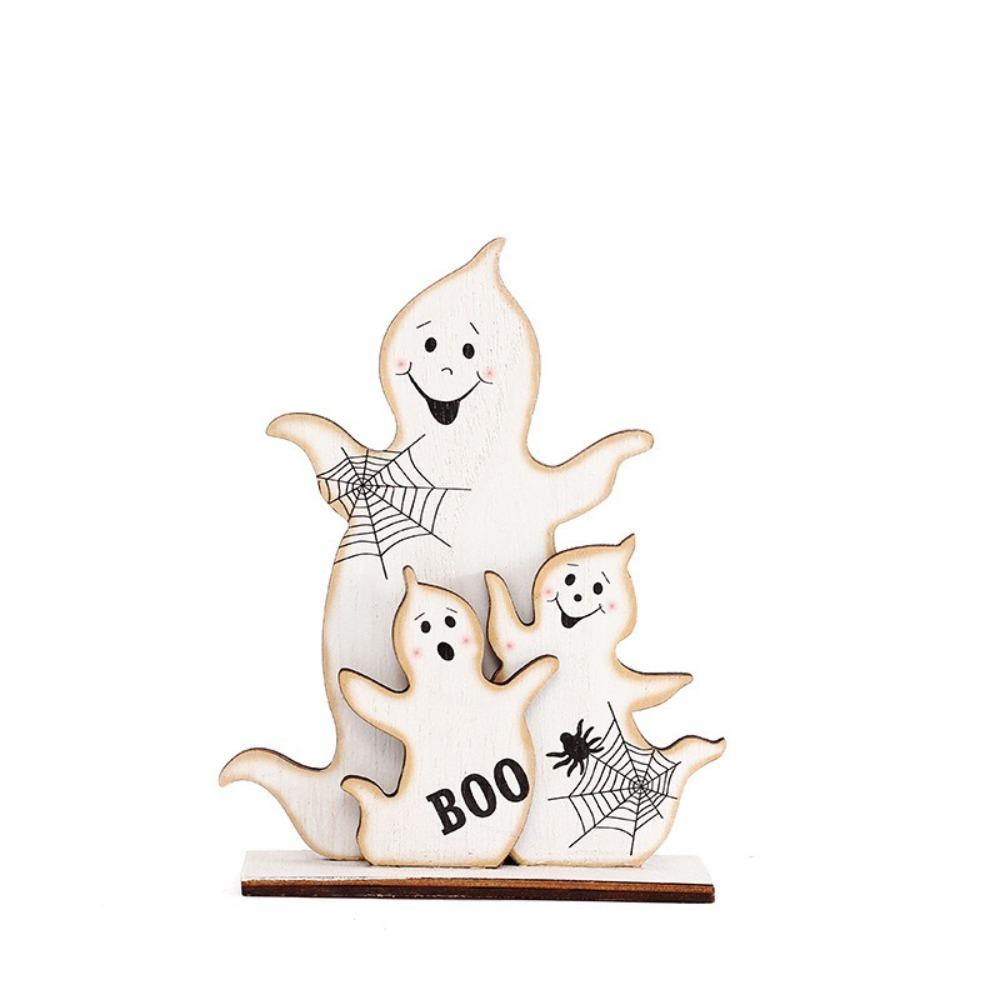 Wooden Halloween Wooden Decor Handicraft Witch Pumpkin Ghost Bat Ornaments Long-lasting Happy Halloween Table Decoration