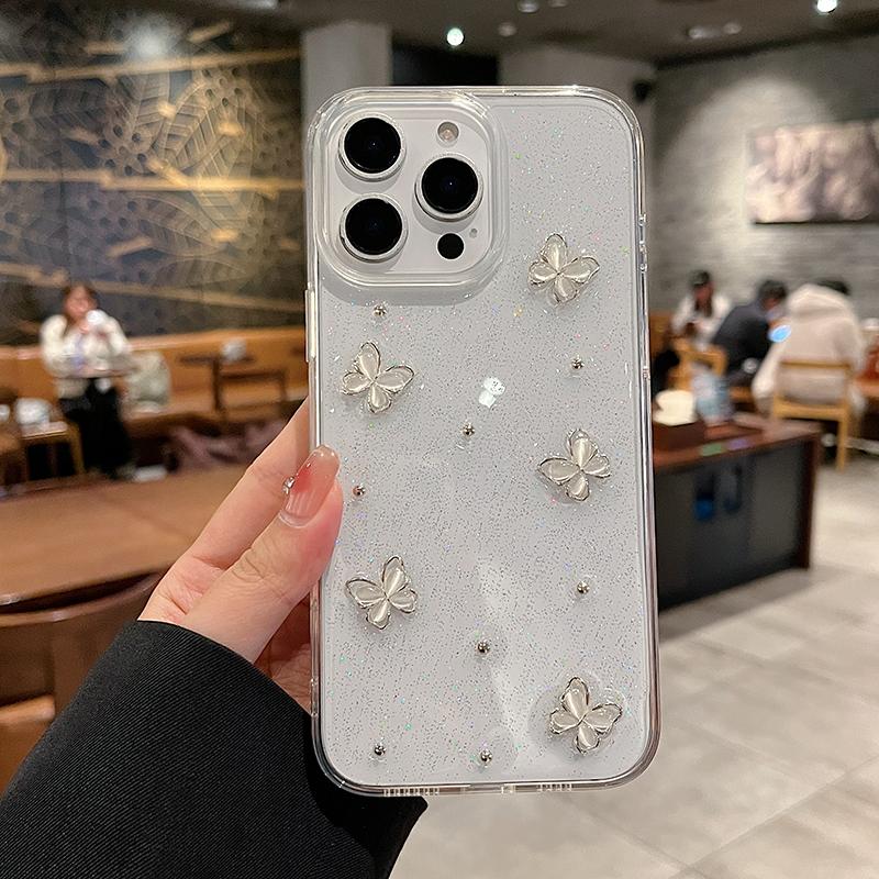 INS 3D Epoxy Butterfly Clear Soft Phone Case For iPhone 11 12 13 14 15 16 17 Pro Max Plus Lovely Shockproof Bumper Cover