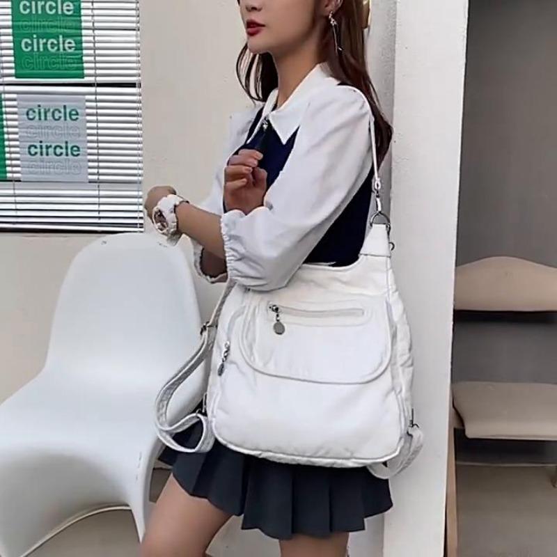 Multifunkční bílé batohy Módní praná měkká PU kůže Batoh proti zlodějům Velkokapacitní školní taška pro dospívající dívky