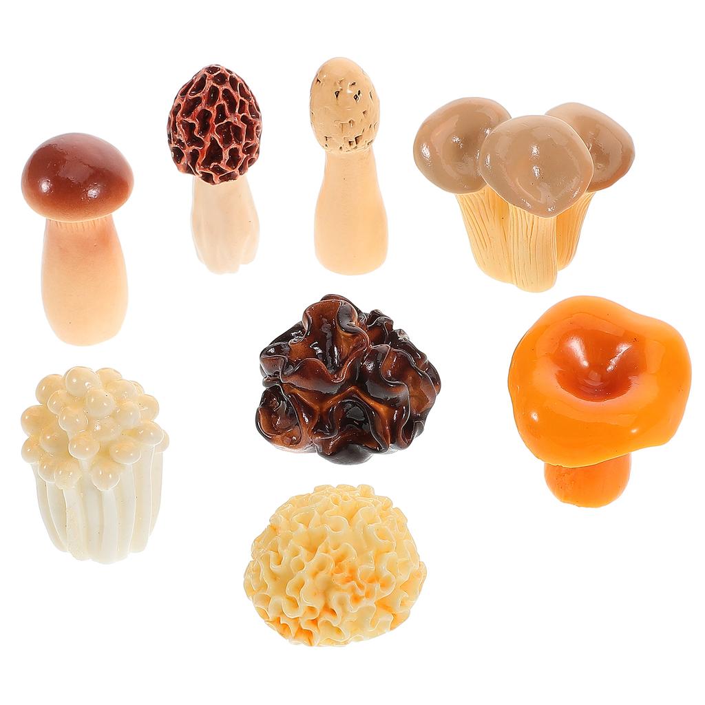 8pcs Mini Mushrooms For Crafts Realistic Resin Figurines Tiny Mushroom Decoration For Artificial Vegetables Hot Pot Dishes Foods
