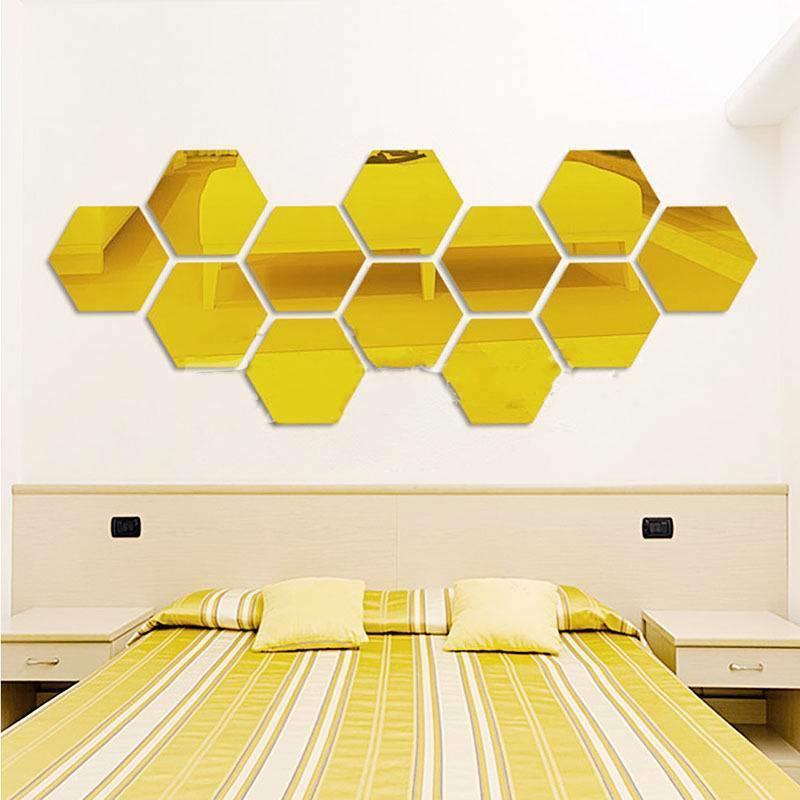 12pcs 3D Mirror Hexagon Vinyl Removable Wall Sticker Decal Home Decor Art