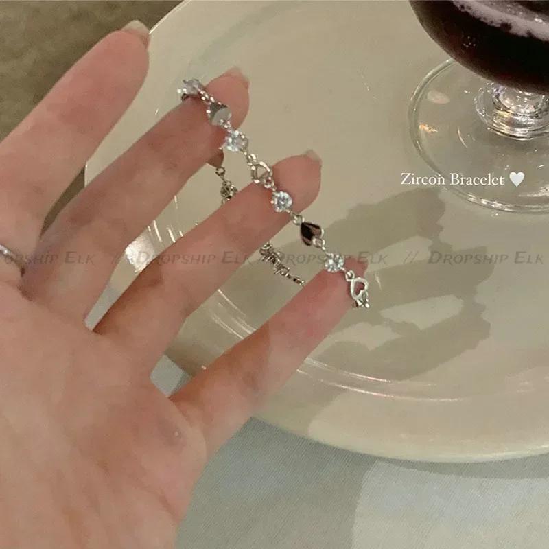 Y2K Zircon Korean Bracelets Women Hollow Out Y2K Butterfly Chain Bracelet Ins Heart Sterling Silver Sweet Girls Jewelry Gifts