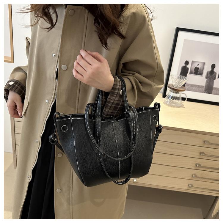 Chic Korean Style Faux Leather Tote Bag for Women, Spacious Structured Shoulder Handbag, Casual Commute Work Bag KTB
