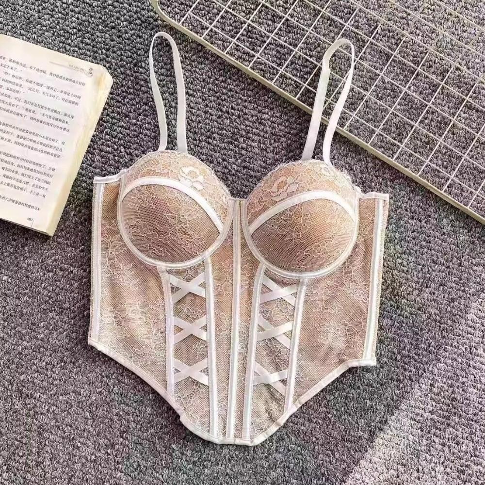 Fishbone Lace Corset Bottoming Shirt Girl's Suspender Vest Chic Slim Lace Crop Top Lady