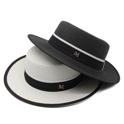 French Hepburn Style Hat, Female Straw Hat, Summer British Top Hat, Flat Top Sun Hat, Sunshade And Sunscreen 7Cm Brim