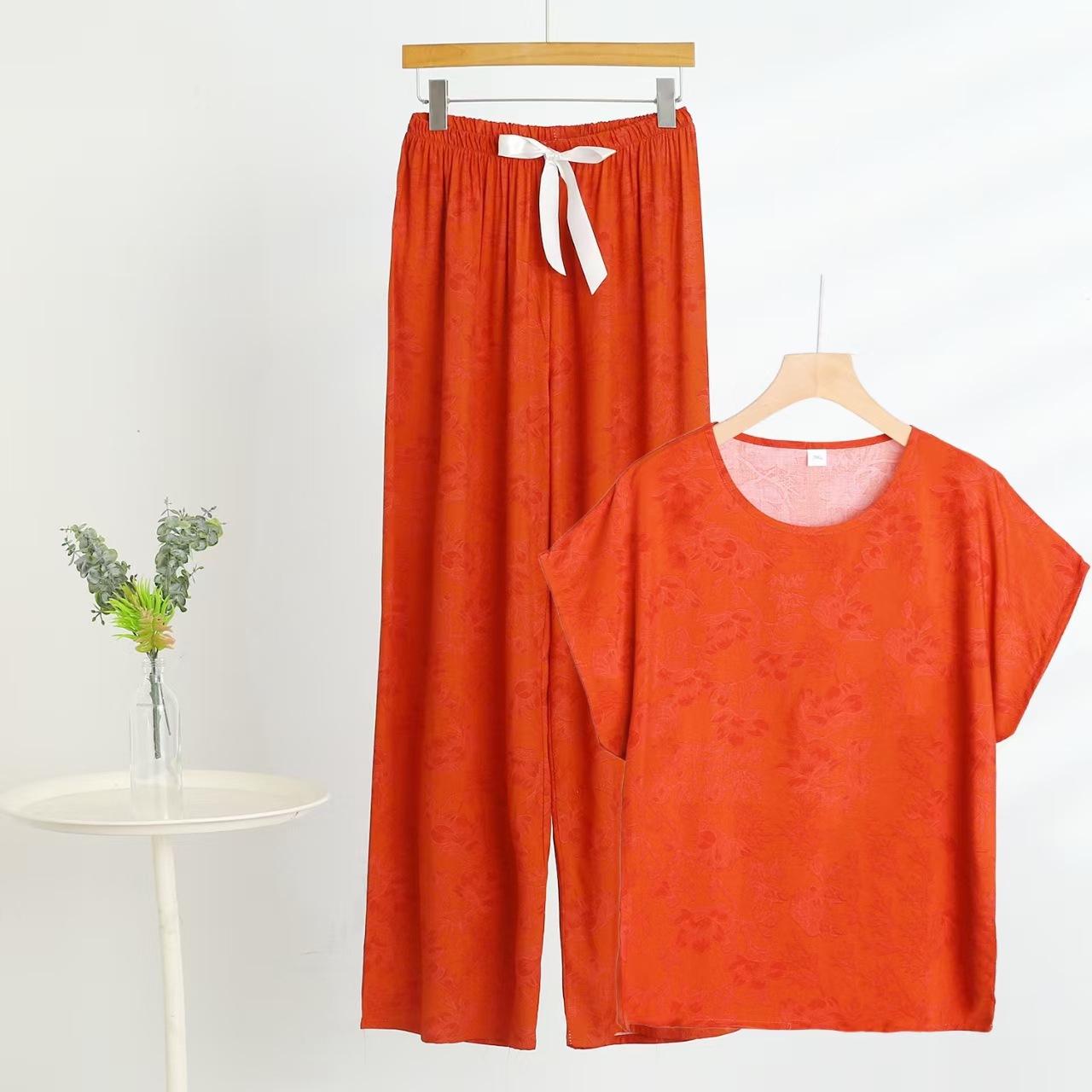 

2025 Women s Summer Cotton-Silk Fashion Set: Round Neck Top & Long Pants 4XL