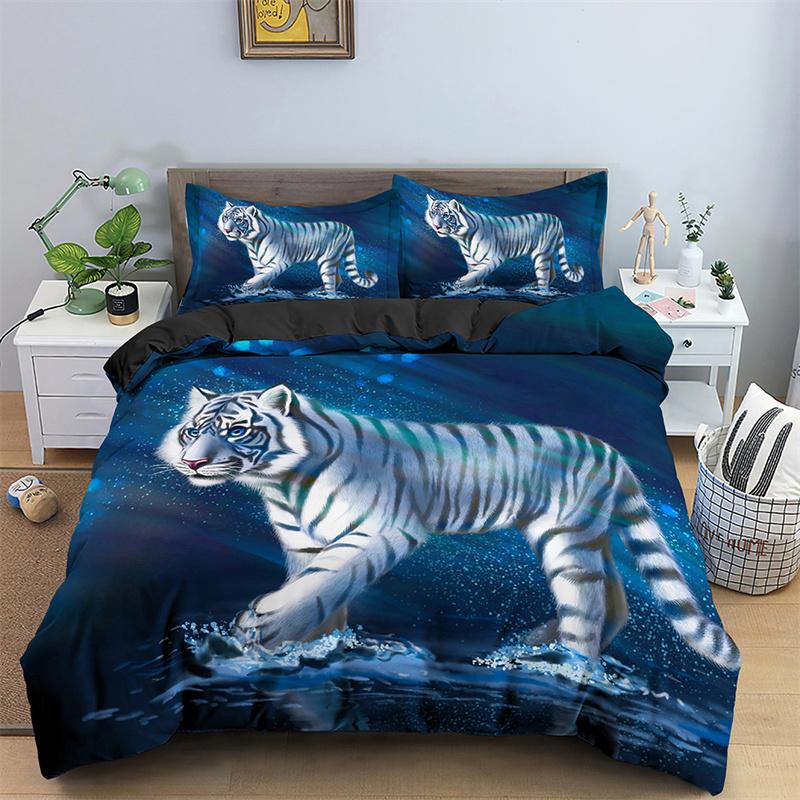 Tiger Duvet Cover Twin For Kids Boys 3D Animal Print Comforter Cover Wildlife Bedding Set Microfiber Quilt Cover With Pillowcase
