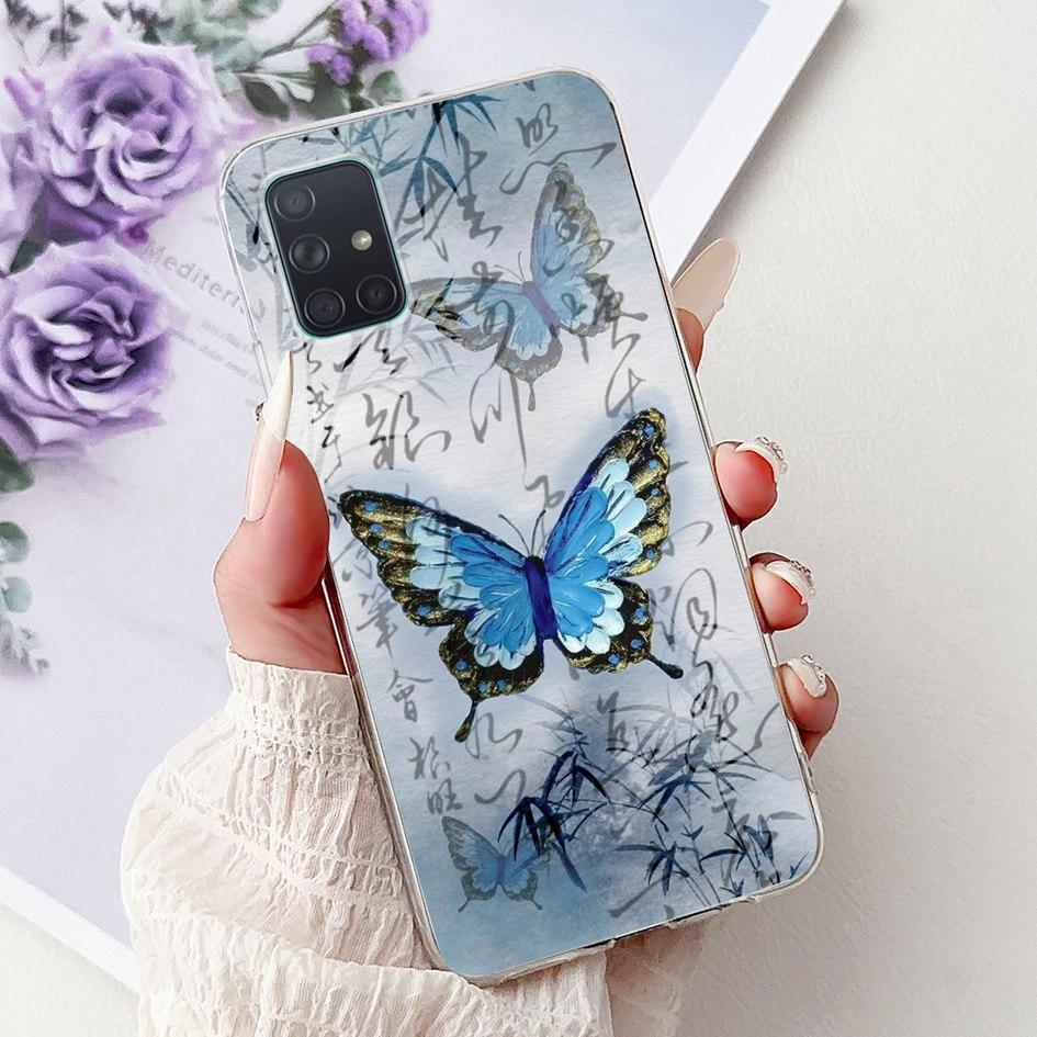 For Samsung Galaxy A71 Case SM-A715F Cover Fashion Butterfly Flower Soft Clear Silicone Phone Cover For Samsung A51 A 51 5G Capa
