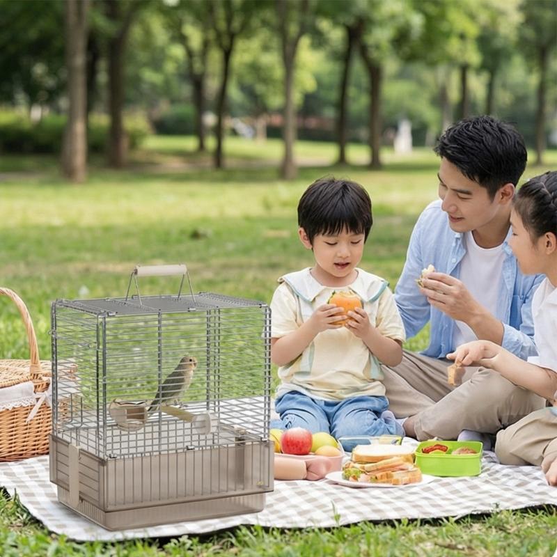 Folding 304 Stainless Steel Pet Cage Light Weight Rustproof Bird Cage With Secure Lock For Easy Transport