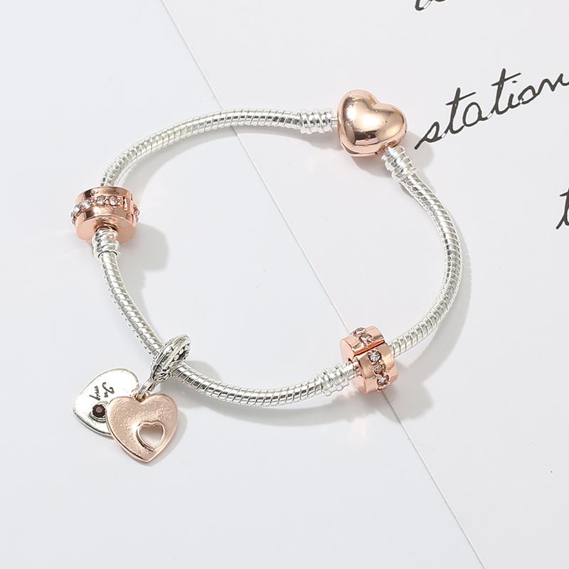 Love You Forever Beads Charm Bracelets Elegant Silver Color Snake Chain Bracelets For Women Lover Jewelry Gift Special Offer