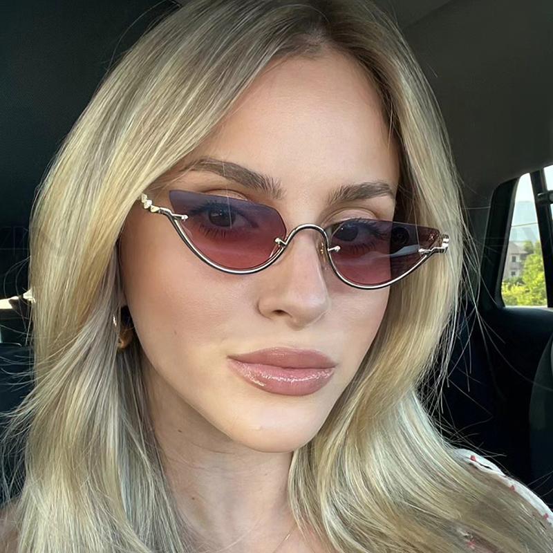 Fashion Small Polygon Sunglasses Women'S New Brand Metal Half Frame Sun Glasses Ladies Sexy Cat Eye Eyewear Shades