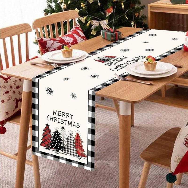 Buffalo Plaid Christmas Tree Table Runner Merry Christmas Decorations For Home 2026 Xmas Table Cover Gifts Happy New Year 2026