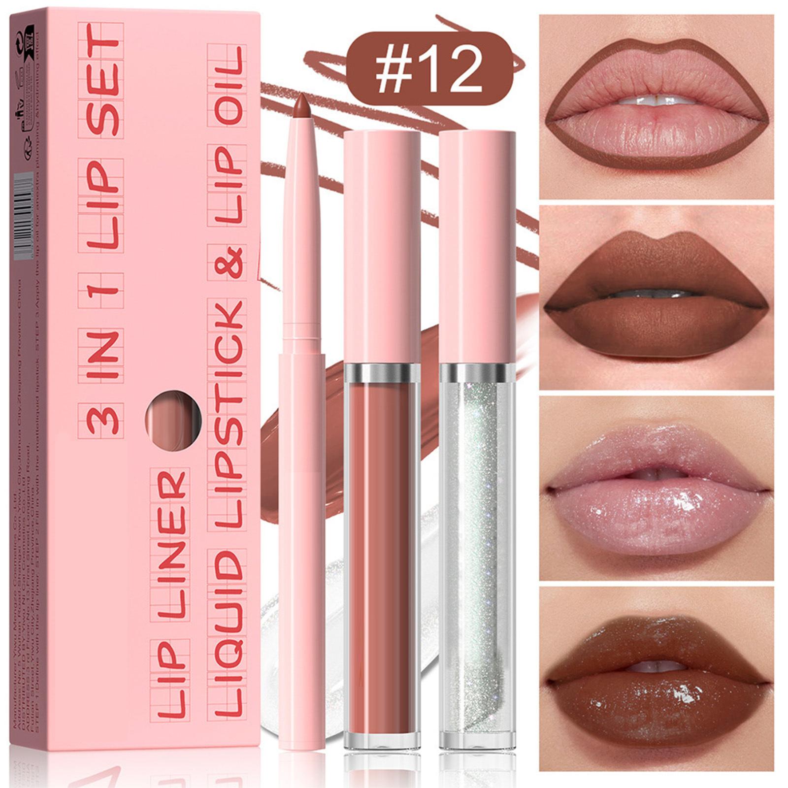

3-in-1 Lip Kit: Waterproof Liner, Liquid Lipstick & Gloss Oil Set | Highly Pigmented, Long-Lasting Makeup for Women | Day, Night, Party Wear One Size