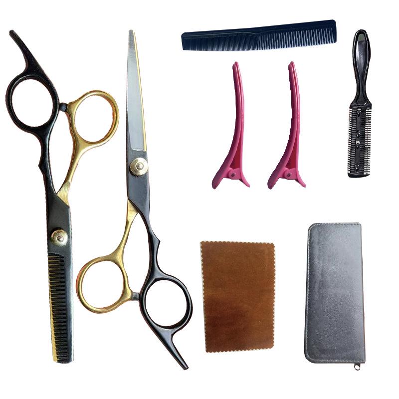 Black Gold Hairdressing & Pet Scissors Set - Serrated, Flat, Bangs, Oblique Tail.