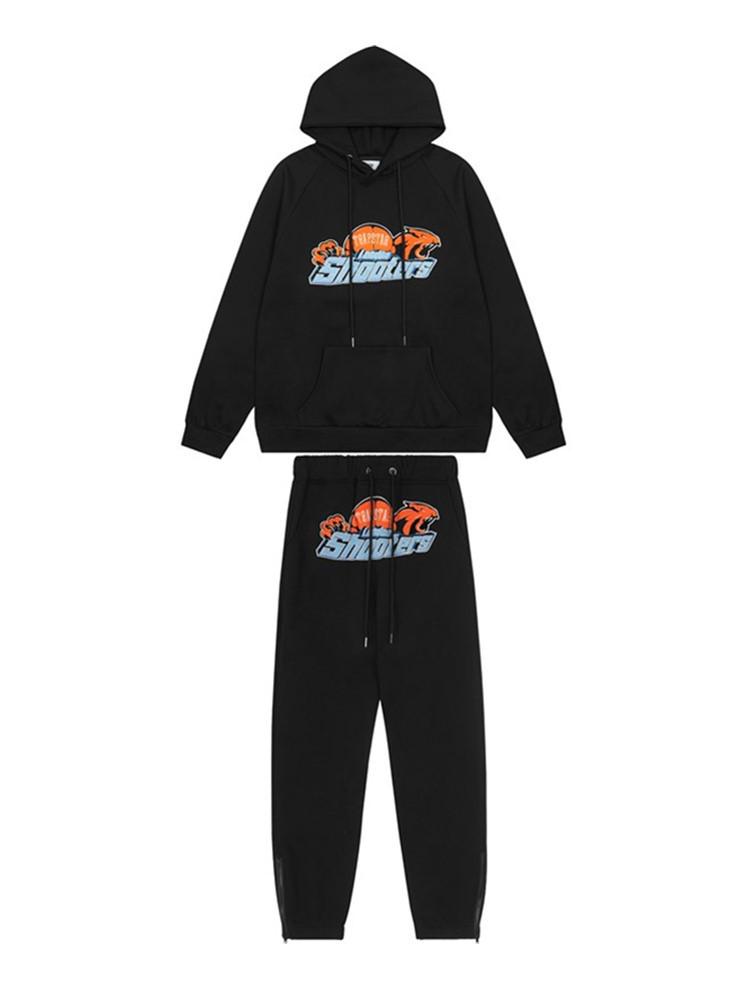 Ensemble Décontracté Hoodie Rouge/Noir Tête de Tigre Brodé Homme & Couple Trapstar Européen & Américain avec Pantalon Long