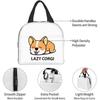 Lazy Welsh Corgi Puppy Lunch Box Insulated Bento Box Reusable Waterproof Lunch Bag with Front Pocket for School Office Picnic