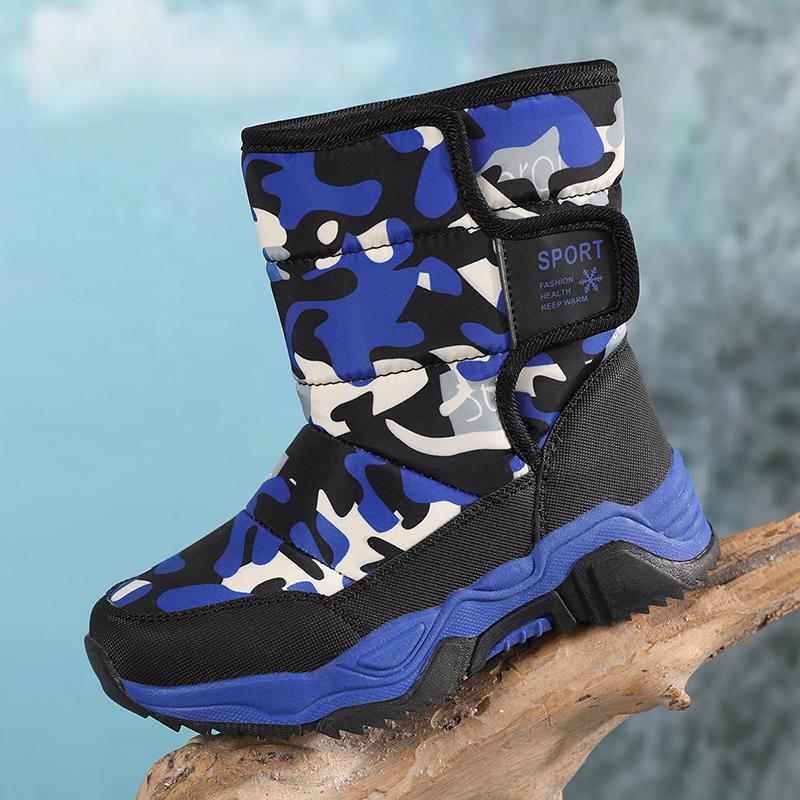 Children's Velcro High Top Velvet Warm Snow Boots Cotton Shoes for Boys and Girls Student Cotton Shoes