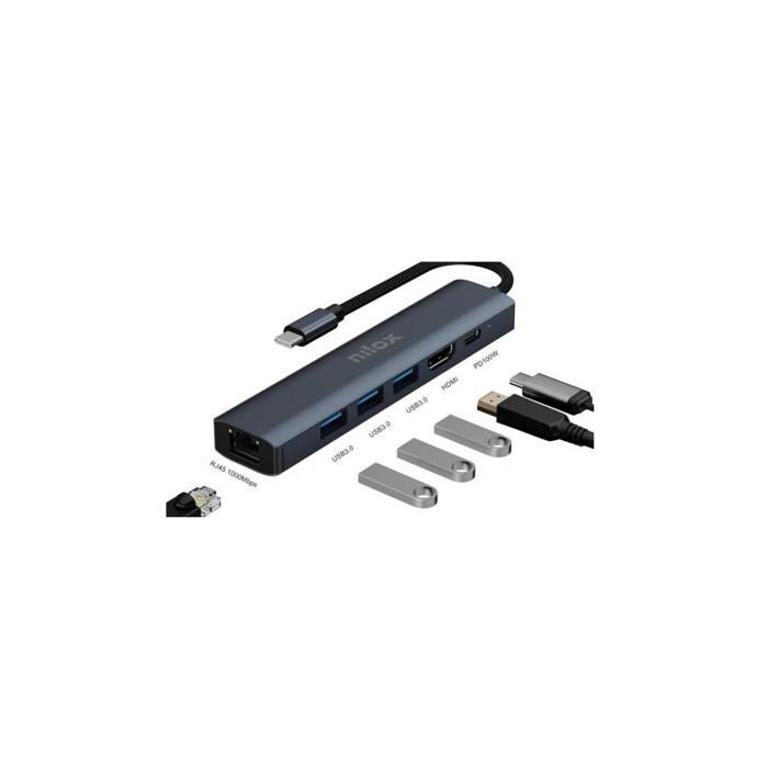 Station d'accueil - Nilox - NXDSUSBC06 - Gris - USB - USB Type C