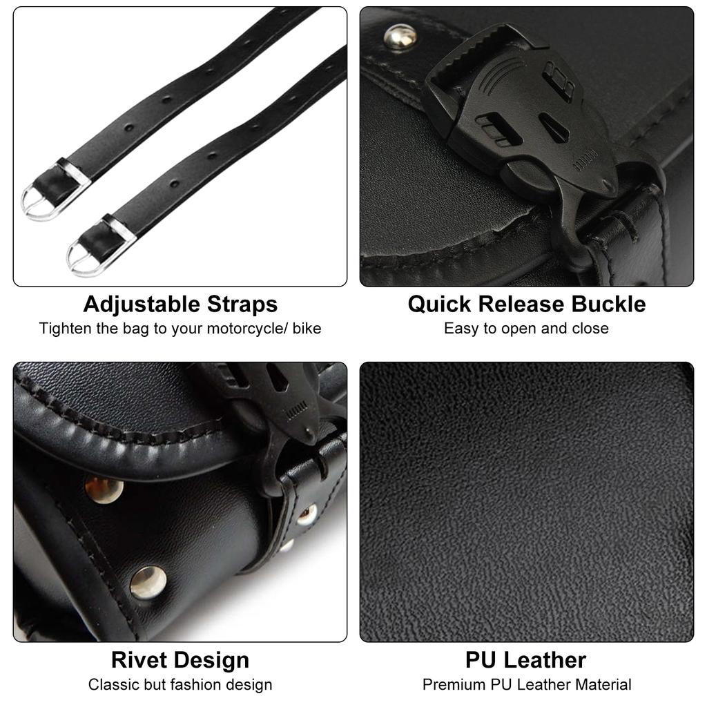 Motorcycle Tool Bag, Universal PU Leather Motorcycle Fork Bag Saddlebag with Adjustable Straps, Handlebar Bag Storage