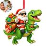 Weihnachtsmann auf Dinosaurier Ornament Lustiger Weihnachtsmann Acryl Hängedekoration Neuheit Dino Weihnachtsbaumschmuck für Kinder Jungen Männer