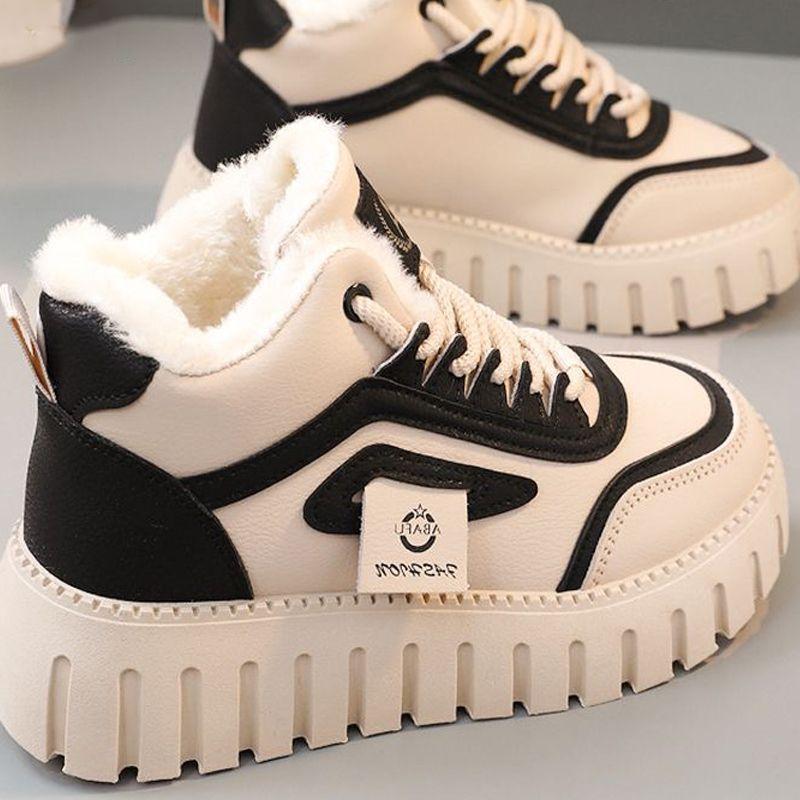 High Top Autumn Winter Boots Women's Plush Student  Shoes Fashionable Casual Thick-soled Athletic Shoes