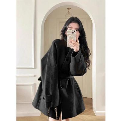Women's Khaki Wool Coat - Autumn/Winter 2026 Petite Short Korean Style with Elegant Temperament