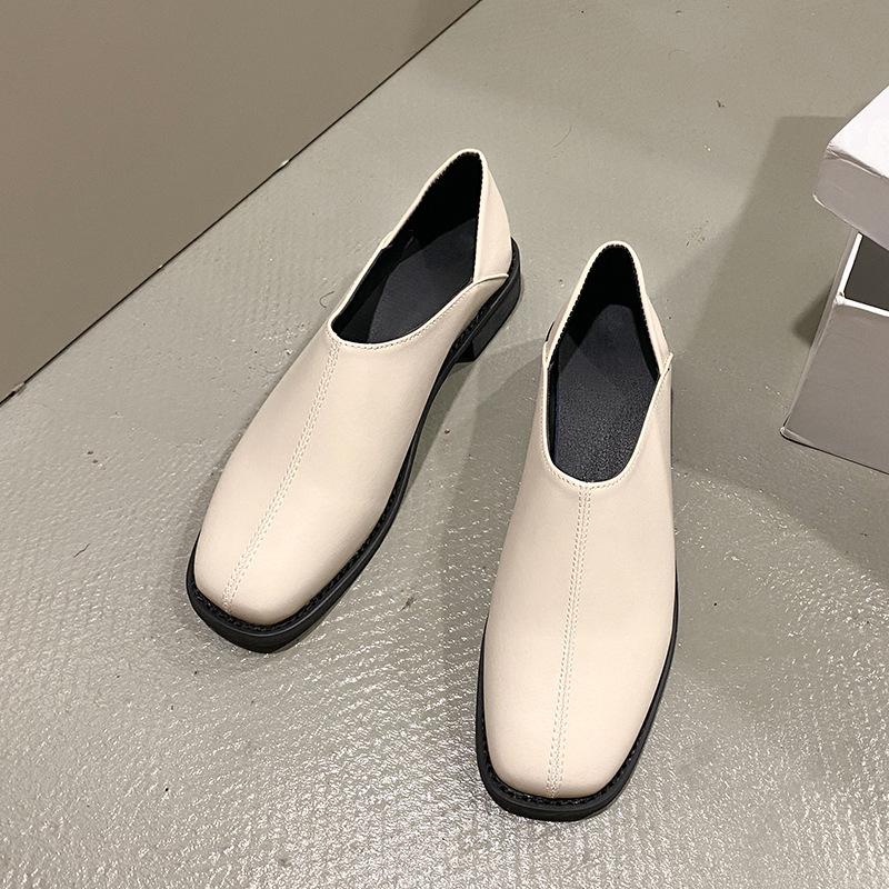 

Женские лоферы с глубоким вырезом 2025 ретро мягкая кожа плоская подошва удобные повседневные на каблуке-столбике закрывающие стопу туфли-лодочки на низком каблуке одинарные обувь два способа носки 35