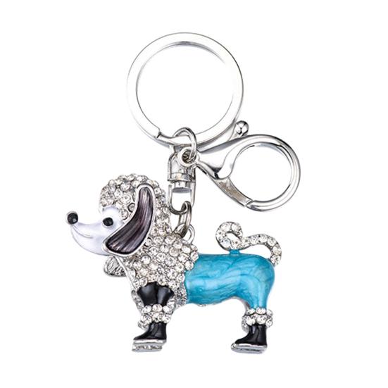 Keychain Pendant 3D Cartoon Poodle Dog Design Sparkling Rhinestones Inlaid Key Chain