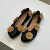 Sheepskin Version~ New Small Flower Shallow Mouth Square Head Comfortable Single Shoes Niche Design Soft Sole One Pedal Flat Shoes Women