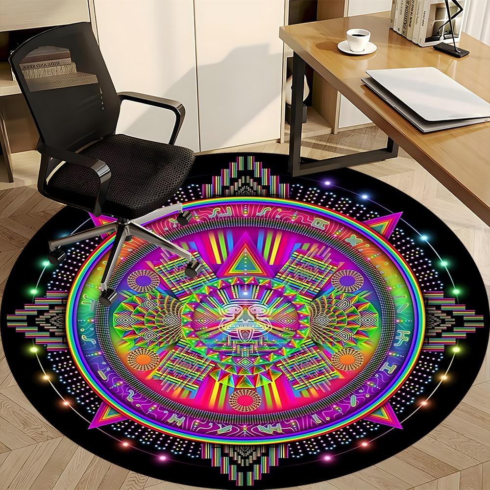 1pc Psychedelic Mandala Chair Carpet for Office, Soft, Non Slip Polyester Mat, Office, Entryway, Living Room, Bedroom