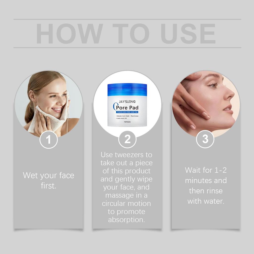 Salicylic Acid Pore Cleansing Cotton Pads, Containing Lactic Acid and Salicylic Acid, Specially Designed for Exfoliation and Pore Care (70 Pieces)